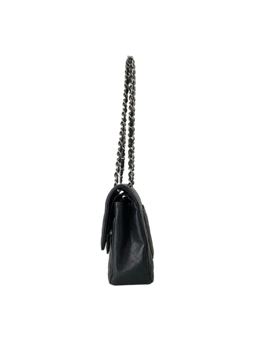 Chanel Shoulder Bag Double Flap Quilted Black Chain Silver